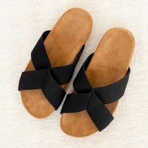 Jenni Kayne black  cotton crossover slip-on slide sandals 37 7
